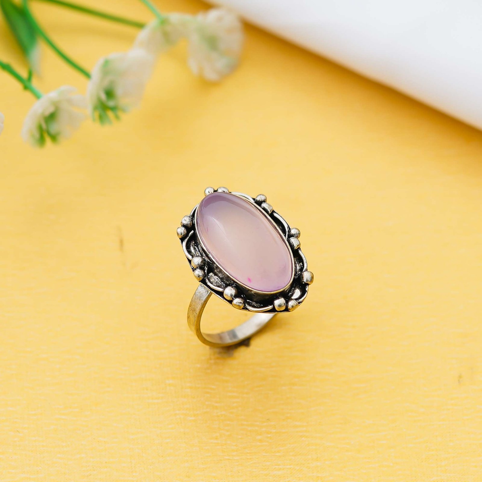 Arts Crystal Products Natural Labradorite Ring Set for Women,Vintage Joint Knuckle Stackable Rings Oval Gemstone Ring