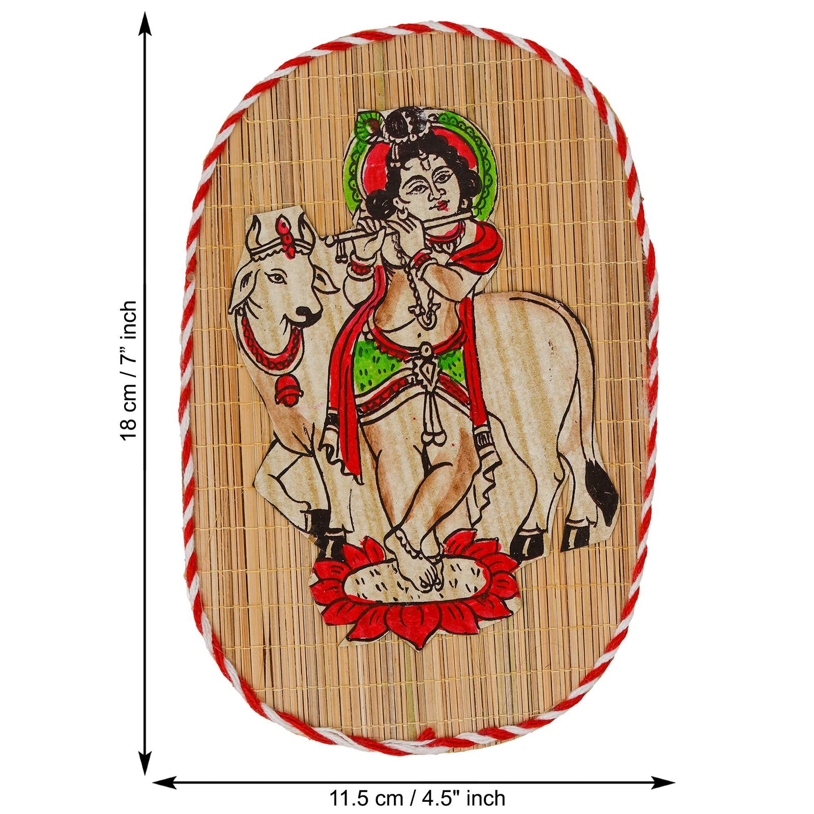 Oval Shaped Design Bamboo Hand Crafted Wall Hangings Of Bal Gopal With Holy Cow For Home D?cor | Bamboo Art For Wall Decor - Image 2
